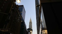 chrysler building at dusk in new york city
